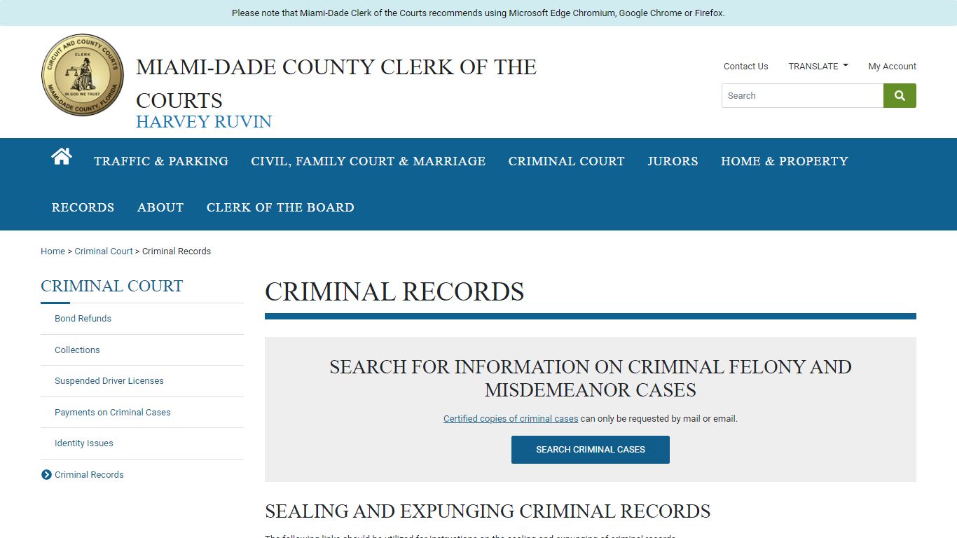 Criminal Records - Miami-Dade County Clerk of the Courts